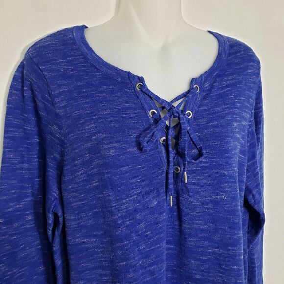 Marc New York by Andrew Marc Performance Women Top 1X Tie Neck Blue Long Sleeve - Picture 3 of 10